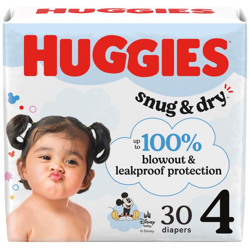 Huggies Size 4 Diapers, Snug & Dry Baby Diapers, Size 4 (22-37 lbs), 30 Count, Packaging May Vary - Image 1
