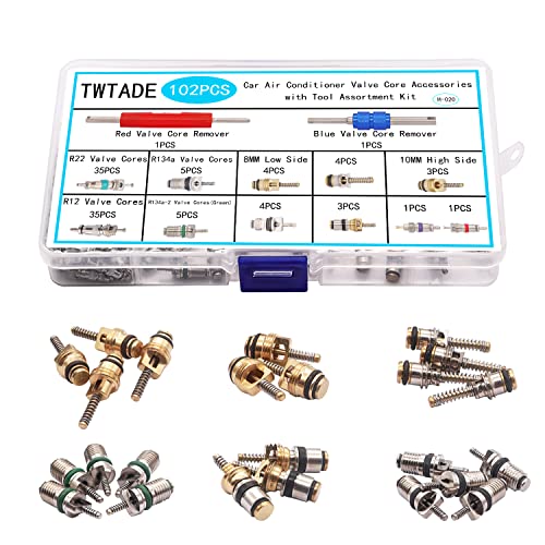 TWTADE 102PCS Car Air Conditioner Valve Core Accessories with Remover Tool Assortment Kit R12 R134a Refrigeration Tire Valve Stem Cores Repair Kit H-020 - Image 5