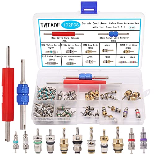 TWTADE 102PCS Car Air Conditioner Valve Core Accessories with Remover Tool Assortment Kit R12 R134a Refrigeration Tire Valve Stem Cores Repair Kit H-020 - Image 1