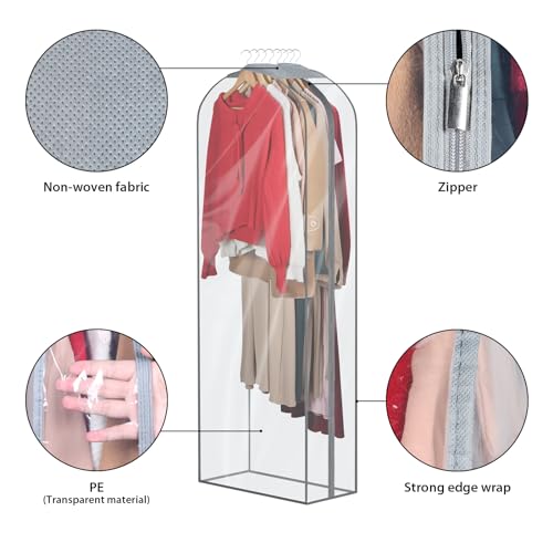 Zilink Breathable Fur Coat Storage Bags 60" Dress Bags for Gowns Long Mink Coat Storage Bag for Hanging Clothes with 10" Gussted Wrinkle Free for Leather Jacket Fur Puffy Dress, Set of 4 - Image 5