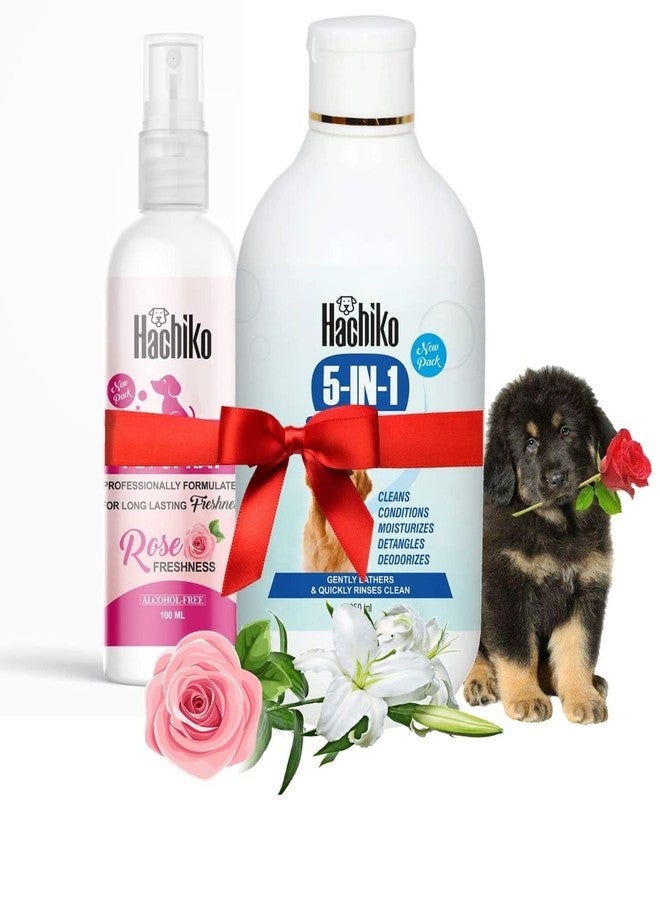 Hachiko:-5 in 1 Dog Shampoo+Rose Freshness Dog Deodorizer | Dog Shampoo for Labrador, German Shepherd, Golden Retriever, Anti Dandruff,Shampoo for Dogs and Fleas Remover for Dogs(Combo of 2) - Image 1