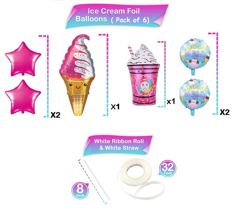 Moira Pack of 7 Ice cream Sweet Theme Foil Balloons Multi Color XL Size For Party Decorations - Image 2