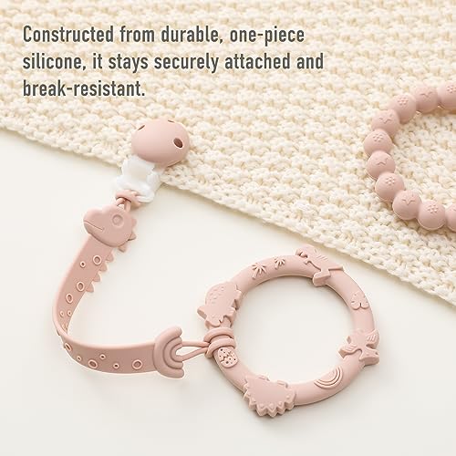 YIVEKO Pacifier Clips for Baby One Piece Silicone Pacifier Holder Clips for Boys Girls Paci Binky Clips 4Pcs Pacifier Clip Animal Design Rainbow-Ivory+Sage - Image 5
