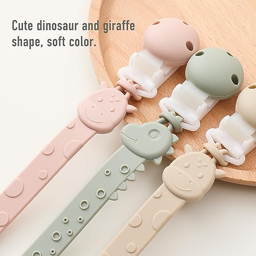 YIVEKO Pacifier Clips for Baby One Piece Silicone Pacifier Holder Clips for Boys Girls Paci Binky Clips 4Pcs Pacifier Clip Animal Design Rainbow-Ivory+Sage - Image 3