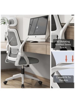 Bluejw Home Office Net Breathable Computer Chair Work Desk Chair Comfort Ergonomic Swivel Computer Gaming Chair, Breathable Mesh Desk Chair, Lumbar Support Task Chair with Wheels and Flip-up Arms  - Image 3