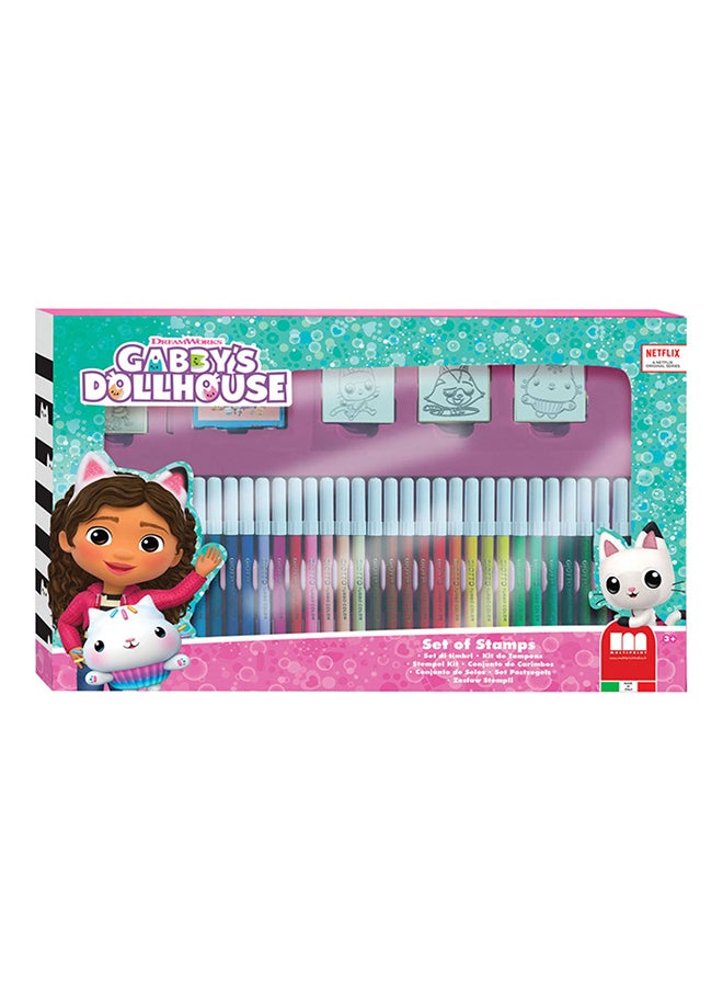 MULTIPRINT Gabby'S Doll House 36 Felt Tip Pens Set  36 Felt Pens, 3 Stamps, 1 Ink Pad And 1 Coloring Book  - Image 1