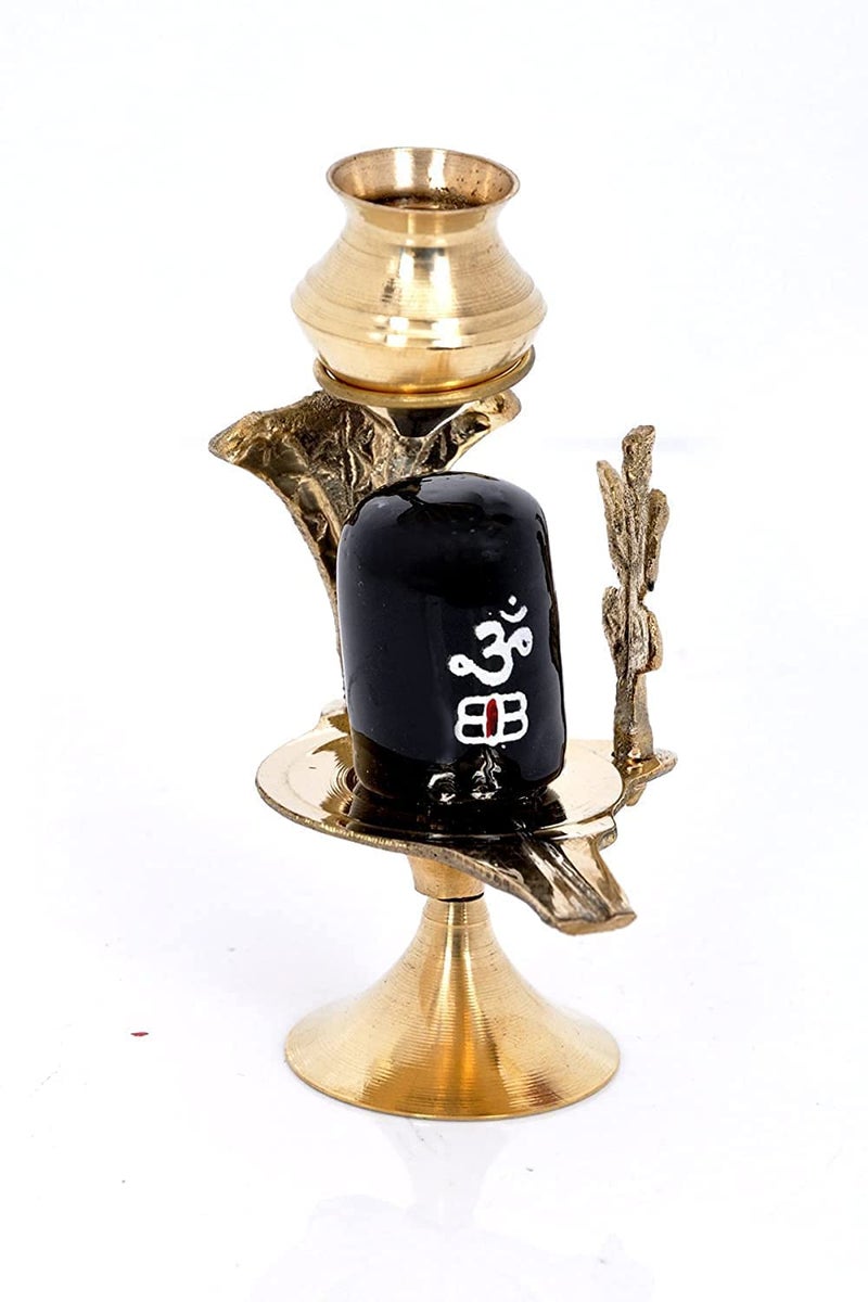 Stotram Brass Lord Shiva Linga Lingam Shivling Statue Shesnag Trishul with Brass Matki for Hindu Festive Pooja Puja Sculpture Items Shivling Showpiece - Image 3