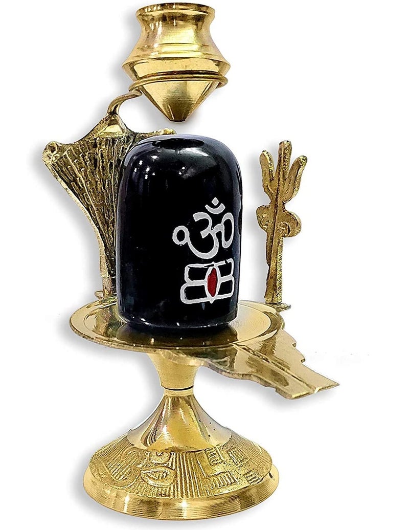 Stotram Brass Lord Shiva Linga Lingam Shivling Statue Shesnag Trishul with Brass Matki for Hindu Festive Pooja Puja Sculpture Items Shivling Showpiece - Image 1