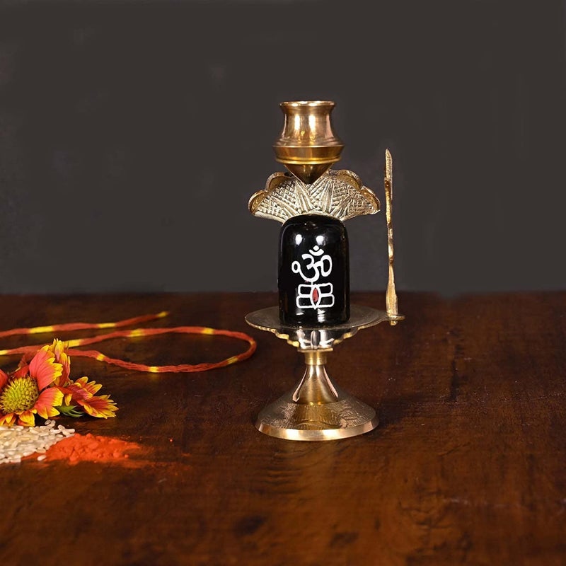 Stotram Brass Lord Shiva Linga Lingam Shivling Statue Shesnag Trishul with Brass Matki for Hindu Festive Pooja Puja Sculpture Items Shivling Showpiece - Image 2