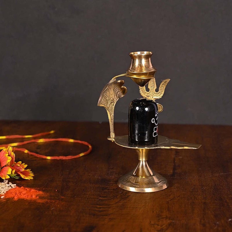 Stotram Brass Lord Shiva Linga Lingam Shivling Statue Shesnag Trishul with Brass Matki for Hindu Festive Pooja Puja Sculpture Items Shivling Showpiece - Image 5