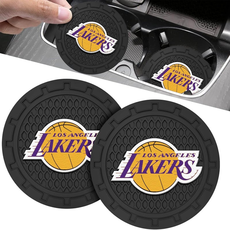 EMIJOY Lakers Car Cup Holder Coasters,LA Lakers Car Cup Coasters for Drink Holder,2pcs Car Cup Holder Insert,Basketball Stuffs for Cars,Anti-Split Dust Proof Car Cup Mat,Silicon Beverage Mat,2.75'' - Image 1