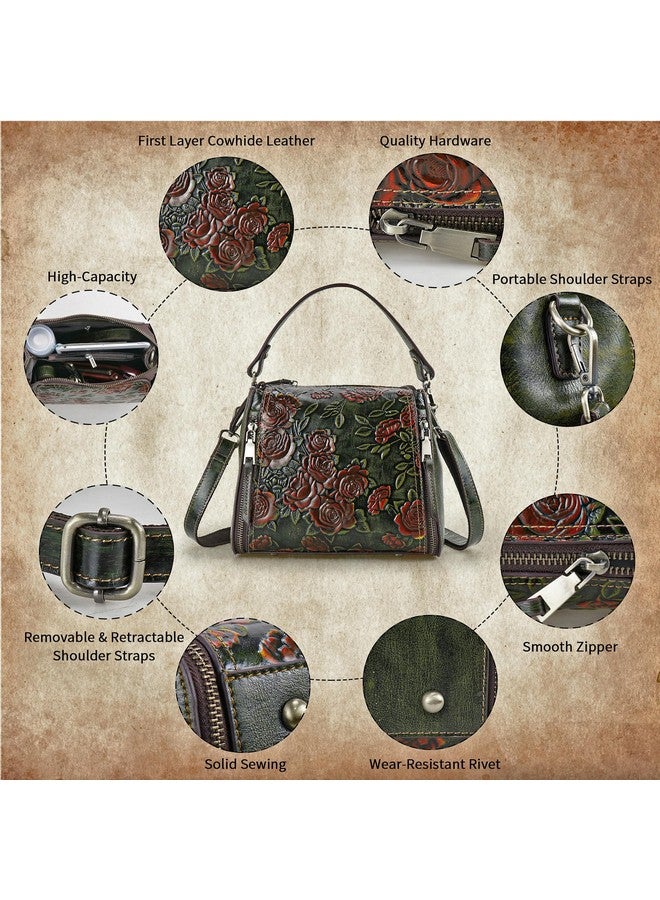 LETEULO Crossbody Bag for Women Leather Top Handle Tote Purses Vintage Satchels Handbag (Rose Green) - Image 2