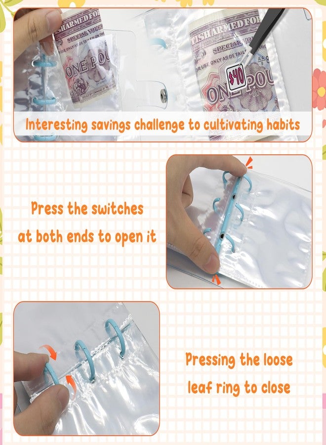 LuckyOpt Mini Savings Binder, Reusable PVC $1000 Savings Challenge Book with Sticker, Dual Purpose for Saving or Budgeting in a Fun and Easy Way, Mini Money Saving Challenge Binder (Pink) - Image 3