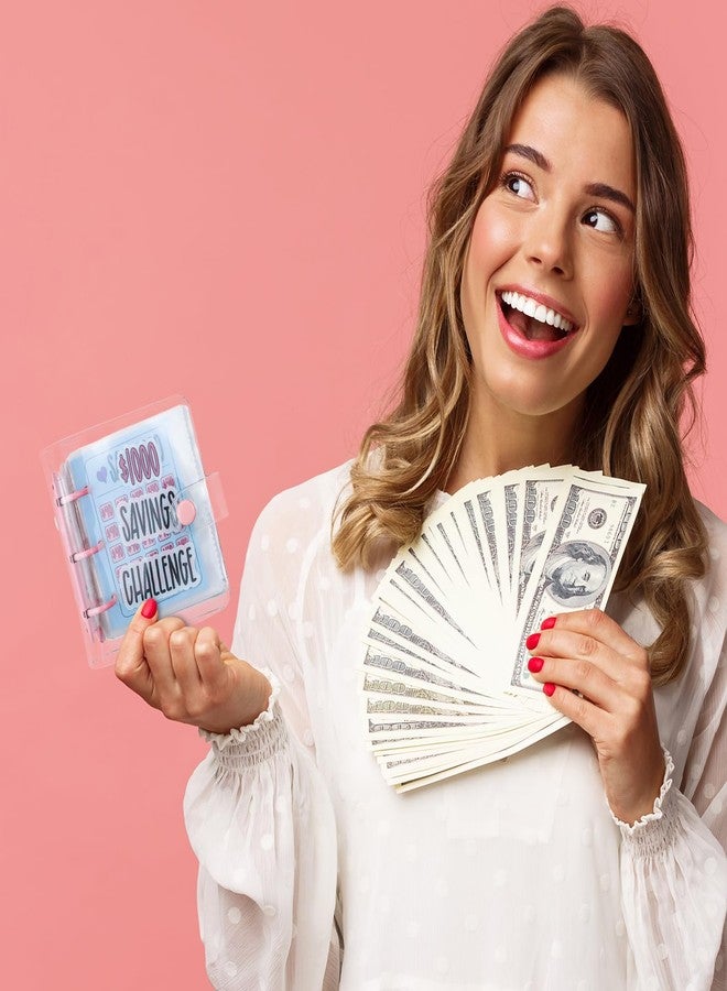 LuckyOpt Mini Savings Binder, Reusable PVC $1000 Savings Challenge Book with Sticker, Dual Purpose for Saving or Budgeting in a Fun and Easy Way, Mini Money Saving Challenge Binder (Pink) - Image 5