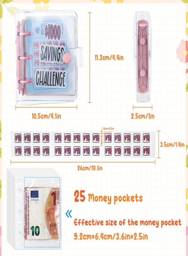 LuckyOpt Mini Savings Binder, Reusable PVC $1000 Savings Challenge Book with Sticker, Dual Purpose for Saving or Budgeting in a Fun and Easy Way, Mini Money Saving Challenge Binder (Pink) - Image 2