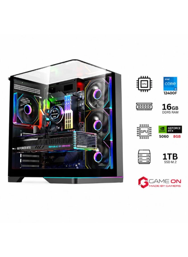 GAMEON Gaming PC Valkyrie X With Intel Core i5 12400F Processor/16GB RAM DDR4/1TB SSD/8GB Nvidia GeForce RTX 5060 Graphics/ Black - Image 1