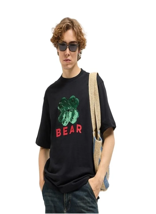 THE BEAR HOUSE Men's Black Oversize Graphic Printed Crew Neck T-shirt Perfect For Casual Wear, Gym, Travel, Or Layering Stylish And Versatile Essential For Every Wardrobe