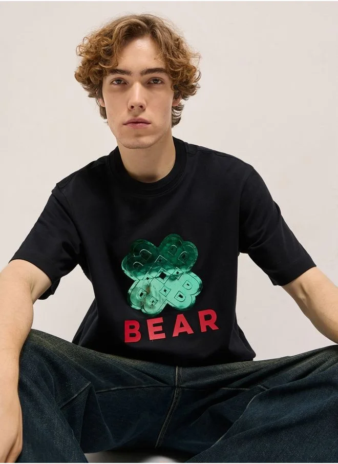 THE BEAR HOUSE Men's Black Oversize Graphic Printed Crew Neck T-shirt Perfect For Casual Wear, Gym, Travel, Or Layering Stylish And Versatile Essential For Every Wardrobe