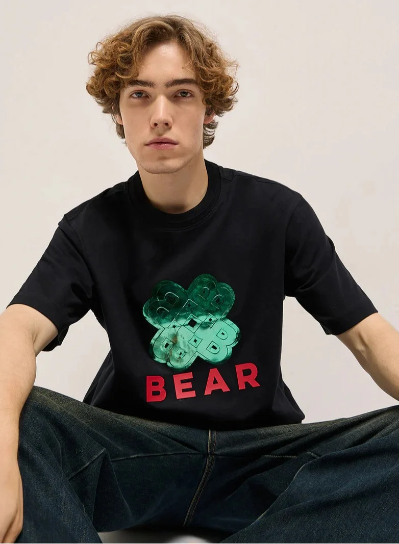 THE BEAR HOUSE Men's Black Oversize Graphic Printed Crew Neck T-shirt Perfect For Casual Wear, Gym, Travel, Or Layering Stylish And Versatile Essential For Every Wardrobe