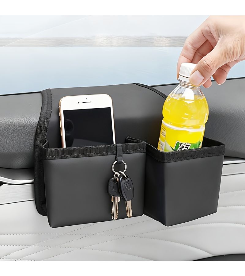 Red Leather Car Storage Box Mobile Phone Key Holder Door Side Organizer - Image 5
