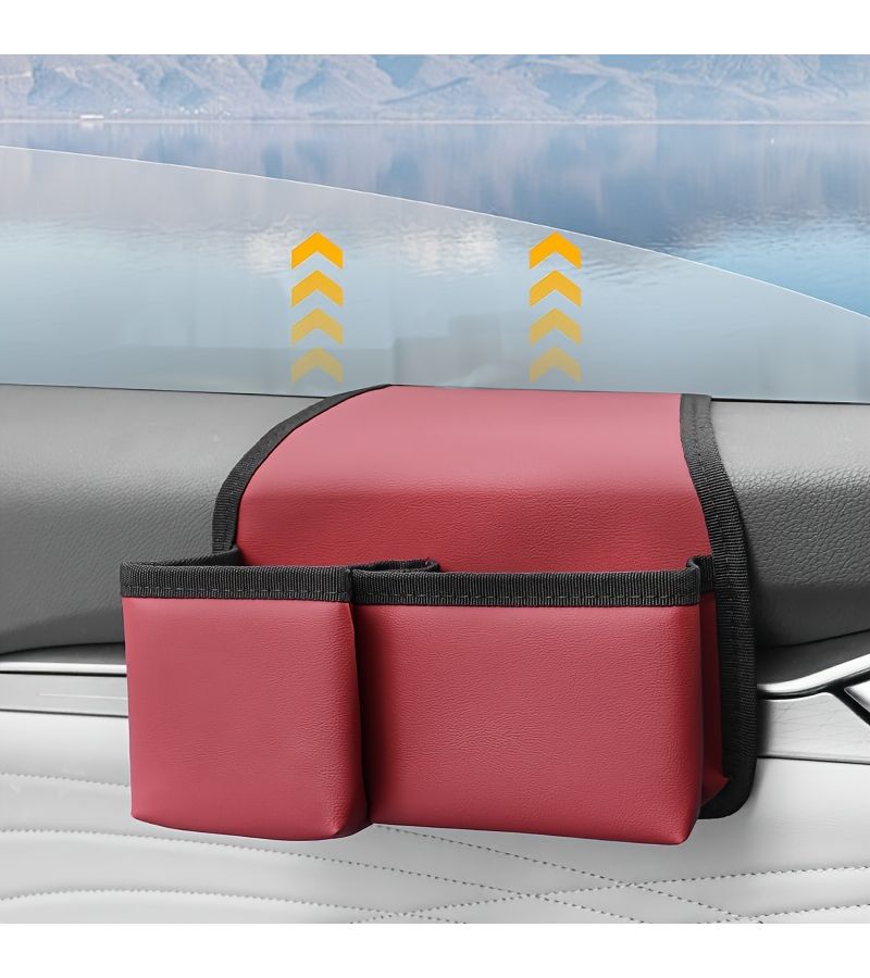 Red Leather Car Storage Box Mobile Phone Key Holder Door Side Organizer - Image 3
