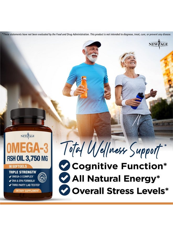 New Age Triple Strength Omega 3 Fish Oil 3750 mg - EPA & DHA - Over 3000mg Omega-3 Fatty Acids - 1350mg EPA + 900mg DHA - Best Essential Fatty Acids, Burpless Fish Oil - 180 Count - Image 4