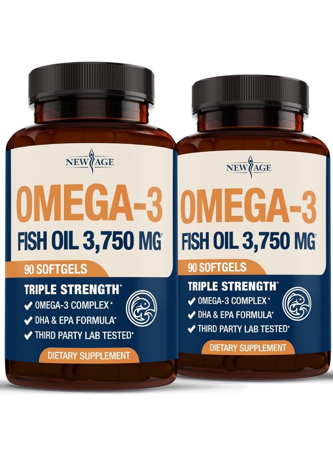 New Age Triple Strength Omega 3 Fish Oil 3750 mg - EPA & DHA - Over 3000mg Omega-3 Fatty Acids - 1350mg EPA + 900mg DHA - Best Essential Fatty Acids, Burpless Fish Oil - 180 Count - Image 1
