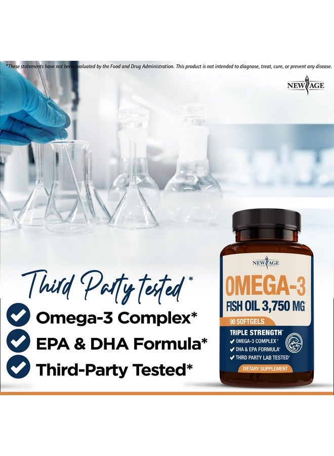 New Age Triple Strength Omega 3 Fish Oil 3750 mg - EPA & DHA - Over 3000mg Omega-3 Fatty Acids - 1350mg EPA + 900mg DHA - Best Essential Fatty Acids, Burpless Fish Oil - 180 Count - Image 5