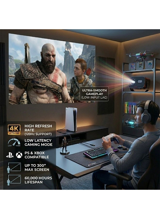 Axiom General 4K Smart Projector with WiFi 6 & Bluetooth 5.2, 5000 Lumens, 300” Display, Android 13, Home Cinema Projector for Gaming, Movies & Office - Image 2