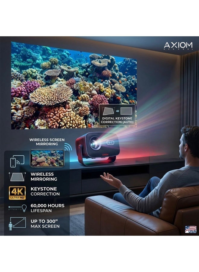 Axiom General 4K Smart Projector with WiFi 6 & Bluetooth 5.2, 5000 Lumens, 300” Display, Android 13, Home Cinema Projector for Gaming, Movies & Office - Image 3