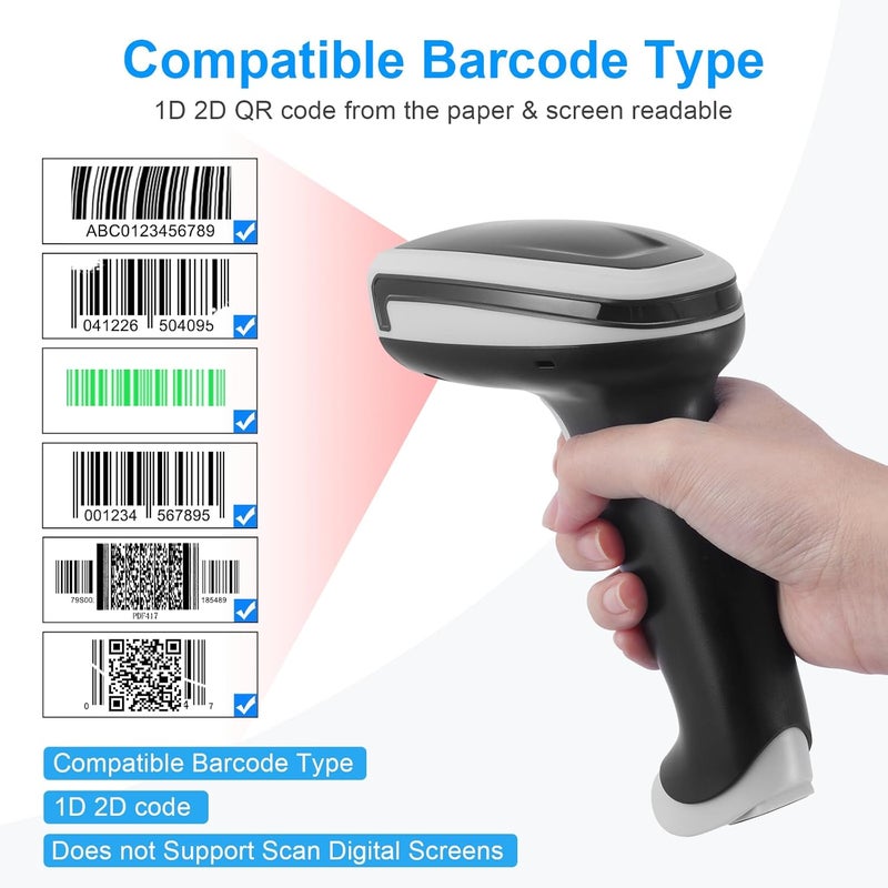 JRHC Wireless 1D 2D Barcode Scanner with Stand, Portable Bluetooth QR Code Scanner 2000mAh Battery Supports Screen Scan Handheld CMOS Image Bar Code Reader with USB Receiver for Computer POS and Wareh - Image 2