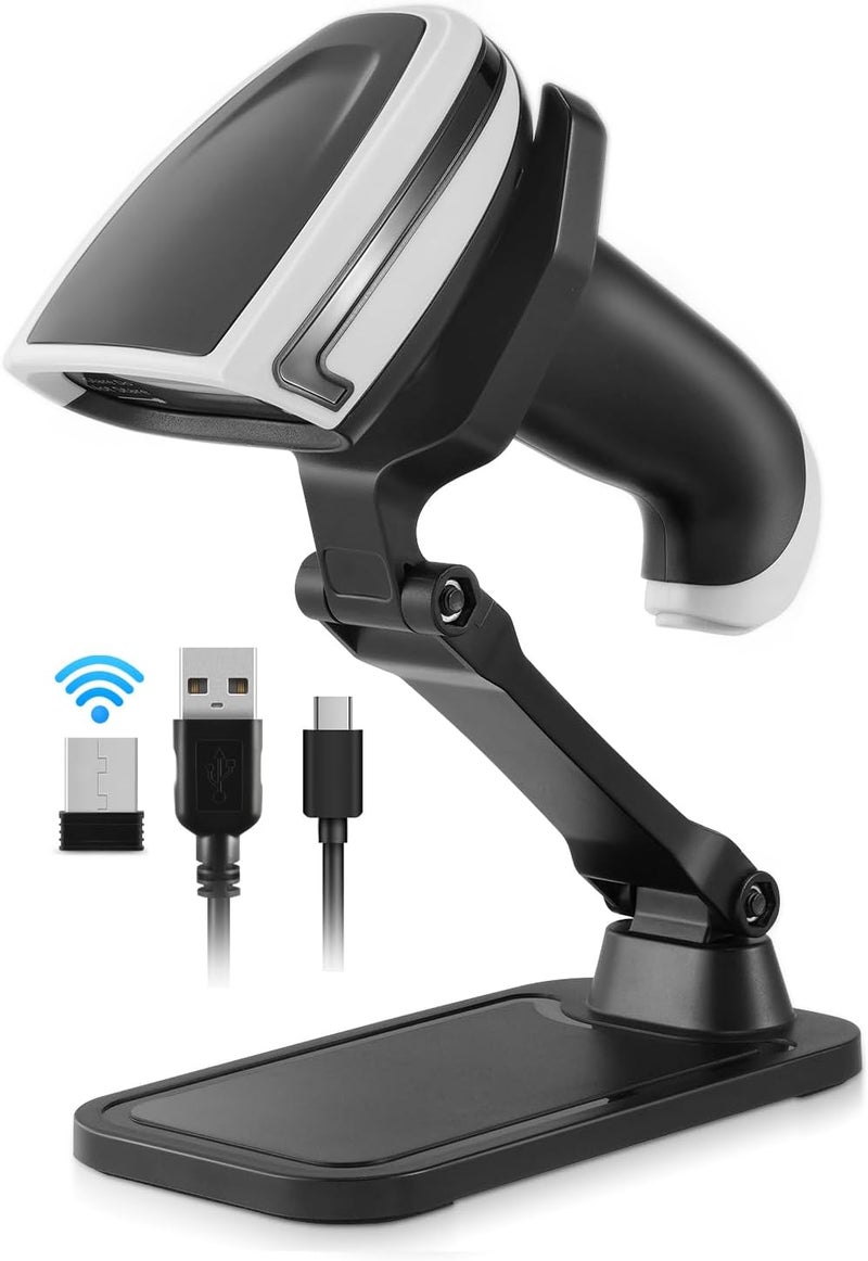 JRHC Wireless 1D 2D Barcode Scanner with Stand, Portable Bluetooth QR Code Scanner 2000mAh Battery Supports Screen Scan Handheld CMOS Image Bar Code Reader with USB Receiver for Computer POS and Wareh - Image 1