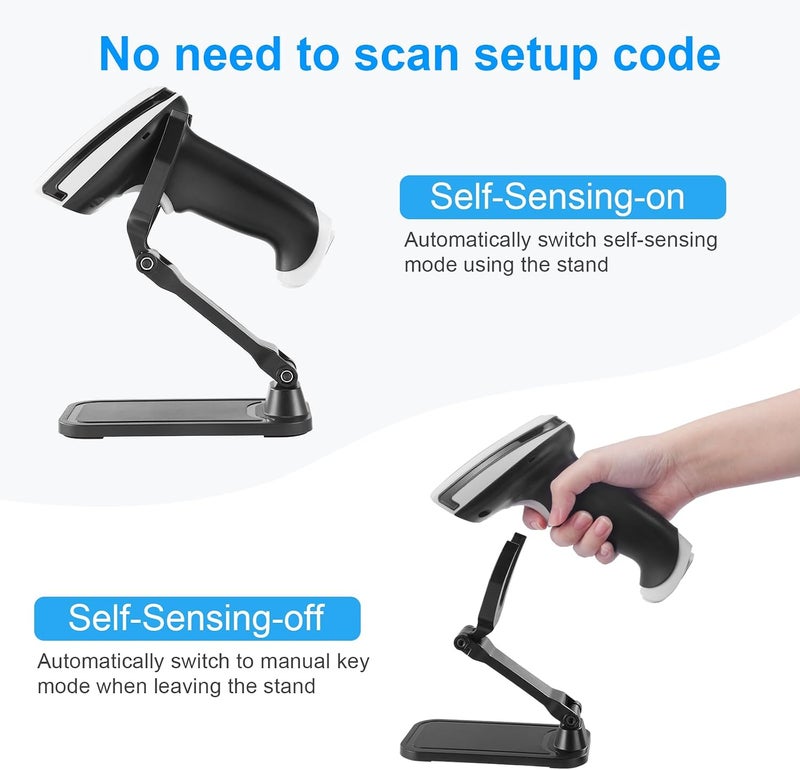 JRHC Wireless 1D 2D Barcode Scanner with Stand, Portable Bluetooth QR Code Scanner 2000mAh Battery Supports Screen Scan Handheld CMOS Image Bar Code Reader with USB Receiver for Computer POS and Wareh - Image 3