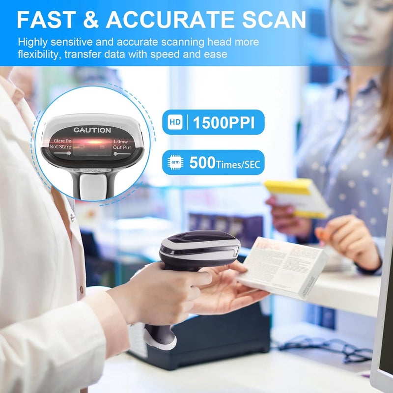 JRHC Wireless 1D 2D Barcode Scanner with Stand, Portable Bluetooth QR Code Scanner 2000mAh Battery Supports Screen Scan Handheld CMOS Image Bar Code Reader with USB Receiver for Computer POS and Wareh - Image 4