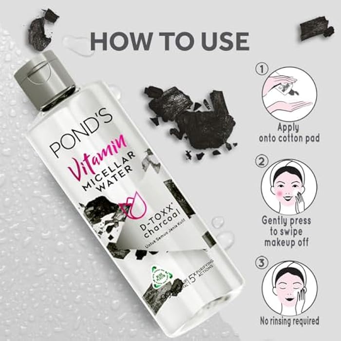 Pond's Vitamin Micellar Water Detoxing Charcoal 400ml 8851932407915 - Image 3