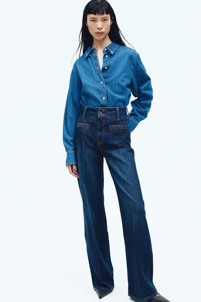 اتش اند ام جينز بخصر عالي وقصّة واسعة