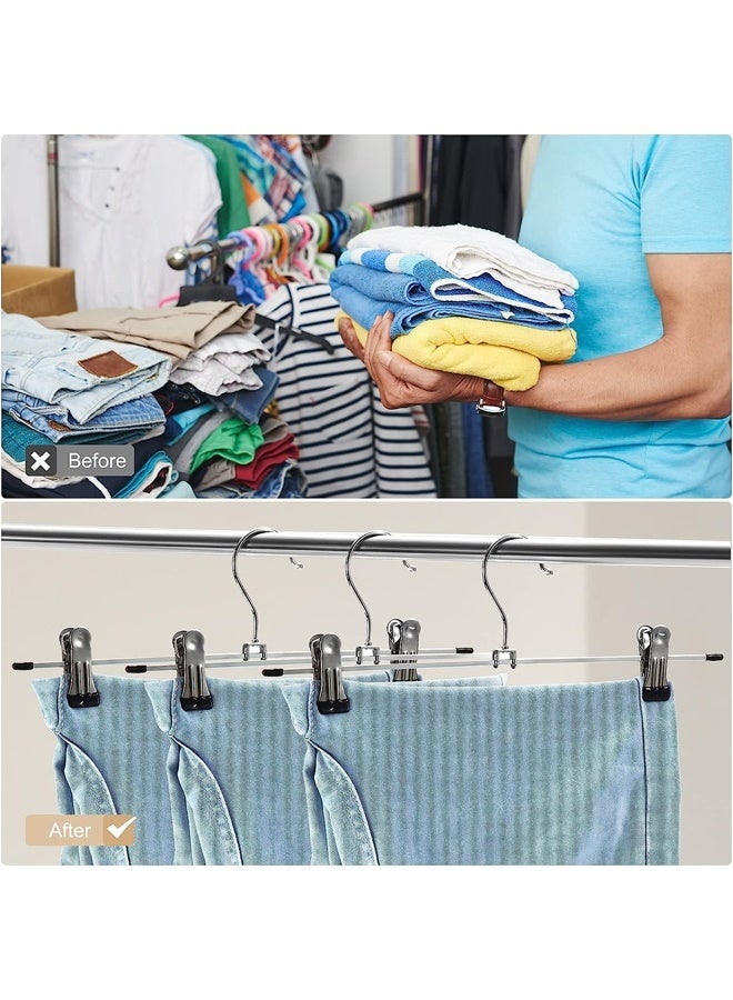 25Pack High Grade Metal Hangers With 2 Clips,Non-Slip Adjustable Clips for Trousers,Metal Trouser and Skirt Hangers,Sturdy and Durable,for Garment, Jeans Skirts and Shorts,for Adult and Kids,Black/Silver,30cm - Image 5