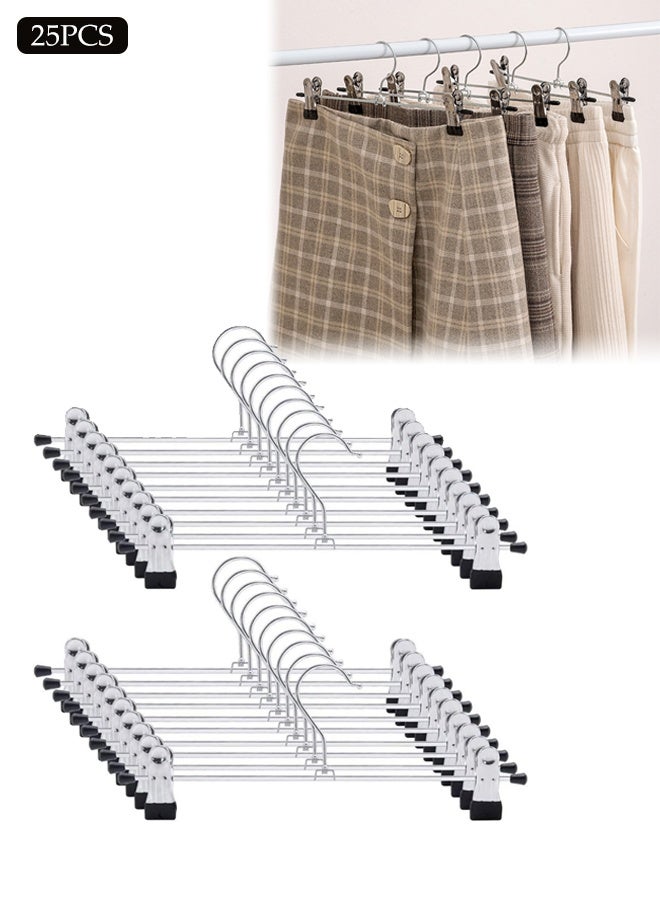 25Pack High Grade Metal Hangers With 2 Clips,Non-Slip Adjustable Clips for Trousers,Metal Trouser and Skirt Hangers,Sturdy and Durable,for Garment, Jeans Skirts and Shorts,for Adult and Kids,Black/Silver,30cm - Image 1