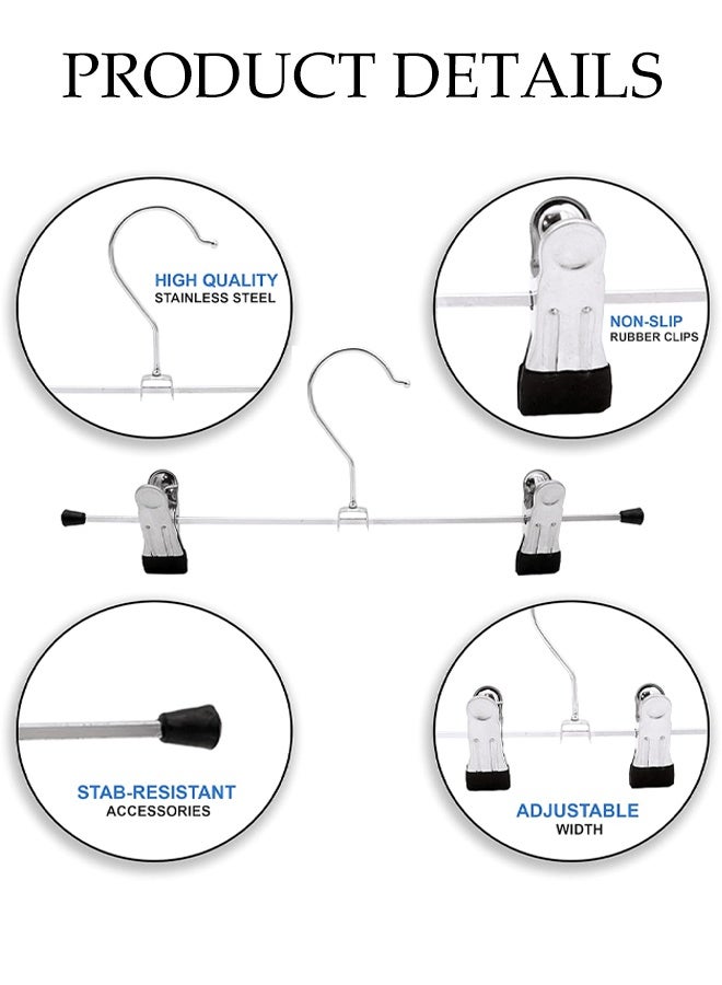 25Pack High Grade Metal Hangers With 2 Clips,Non-Slip Adjustable Clips for Trousers,Metal Trouser and Skirt Hangers,Sturdy and Durable,for Garment, Jeans Skirts and Shorts,for Adult and Kids,Black/Silver,30cm - Image 3