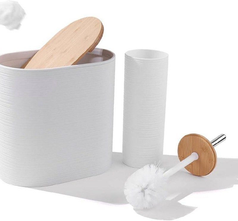 Premium 6-Piece Oval Bathroom Set with Toilet Brush Holder and Wooden Lid - Image 1