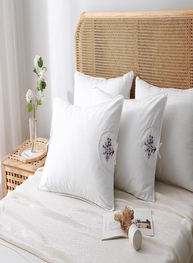Meaning4 White Embroidery Pillowcases Lavender Flower Pillow Shams with lace 100% Cotton 2-Pack Twin Standard Size (26"x20") - Image 2