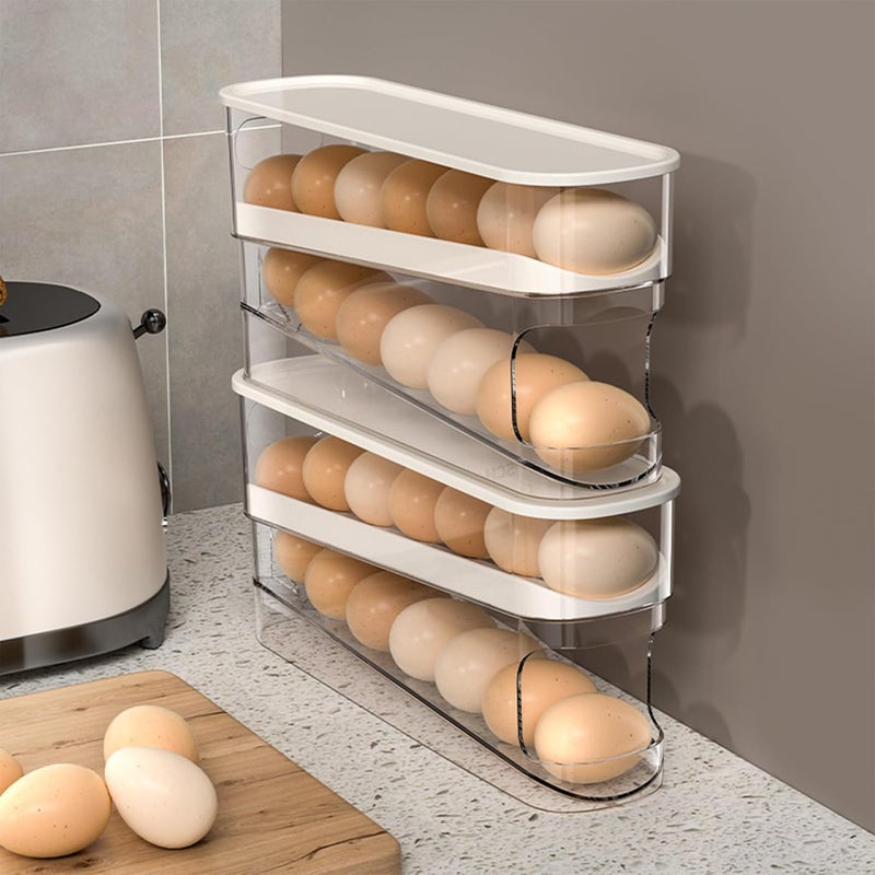 WACOI Auto Rolling Fridge Egg Organizer, Space Saving Eggs Dispenser for Refrigerator Storager with Lid,Egg Holder for Fridge 2 Pack - Image 1