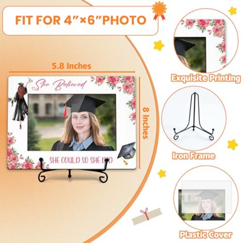 إطار صورة التخرج فئة 2025، إطارات صور مقاس 4 × 6 مع حامل حديدي، هدايا تهنئة للتخرج لها - لقد آمنت بأنها تستطيع ذلك فعلت ذلك H01 - Image 2