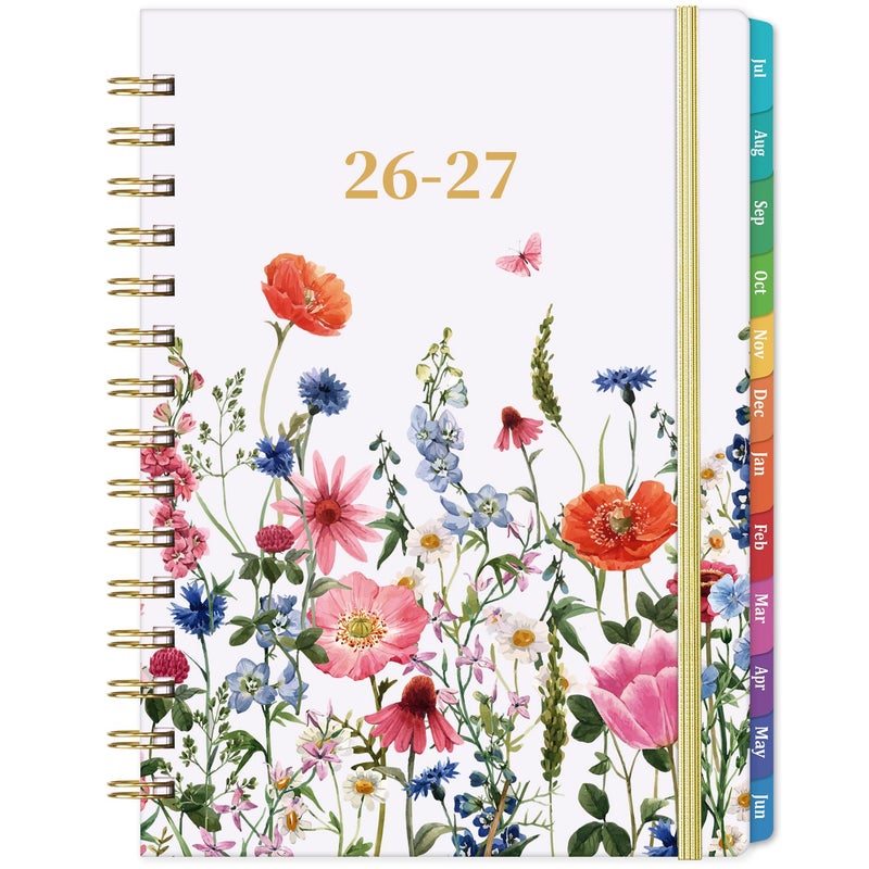 Planrage Planner 2026-2027 - Jul. 2026 - Jun. 2027, Academic Planner 2026-2027, 26-27 Planners Weekly and Monthly with Colorful Tabs, 6.3" x 8.4", Hardcover with Back Pocket + Thick Paper + Twin-Wire Binding - Flowers - Image 1