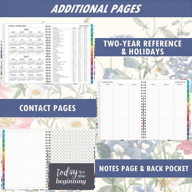 Planrage Planner 2026-2027 - Jul. 2026 - Jun. 2027, Academic Planner 2026-2027, 26-27 Planners Weekly and Monthly with Colorful Tabs, 6.3" x 8.4", Hardcover with Back Pocket + Thick Paper + Twin-Wire Binding - Flowers - Image 5