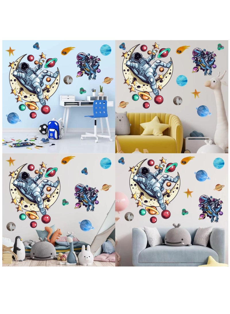 Excefore ملصقات جدارية لرواد الفضاء للكواكب، ملصقات قابلة للإزالة للديكور في رياض الأطفال، ورق حائط قابل للإزالة لخلفية التلفاز والأريكة، فضاء - Image 4