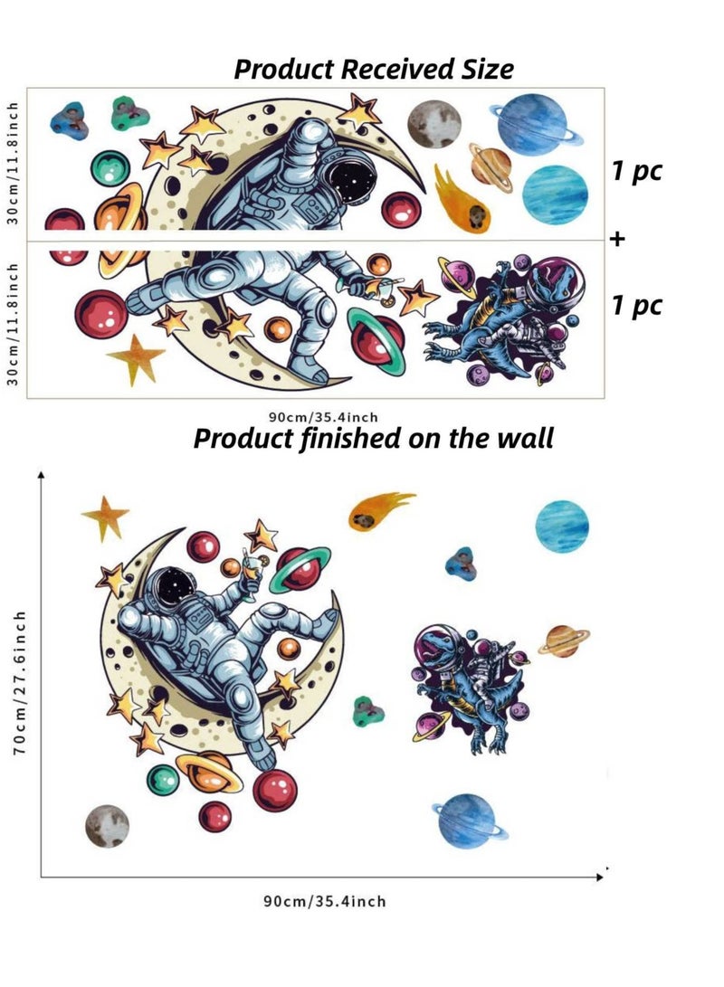 Excefore ملصقات جدارية لرواد الفضاء للكواكب، ملصقات قابلة للإزالة للديكور في رياض الأطفال، ورق حائط قابل للإزالة لخلفية التلفاز والأريكة، فضاء - Image 2