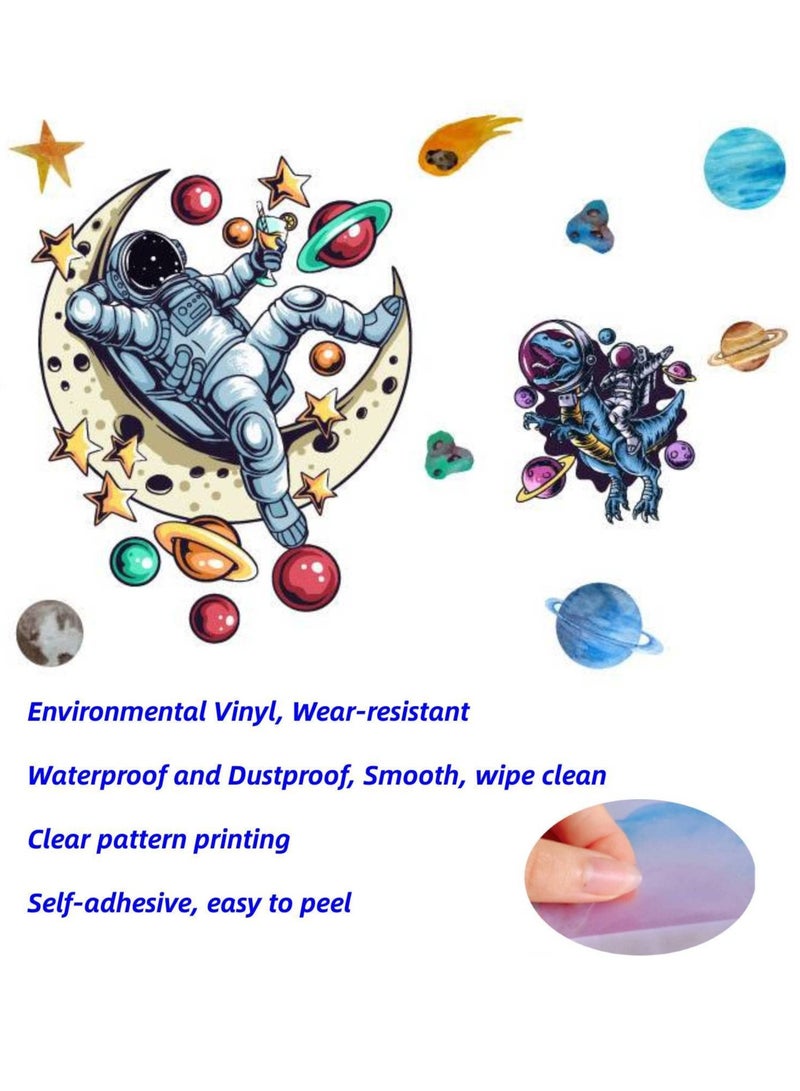Excefore ملصقات جدارية لرواد الفضاء للكواكب، ملصقات قابلة للإزالة للديكور في رياض الأطفال، ورق حائط قابل للإزالة لخلفية التلفاز والأريكة، فضاء - Image 3