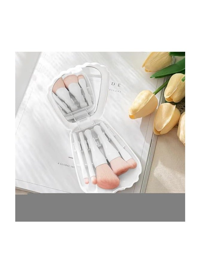Portable Travel Makeup Brush Set, 5pcs Mini Complete Function Cosmetic Brushes with Mirror Set (Multicolour)