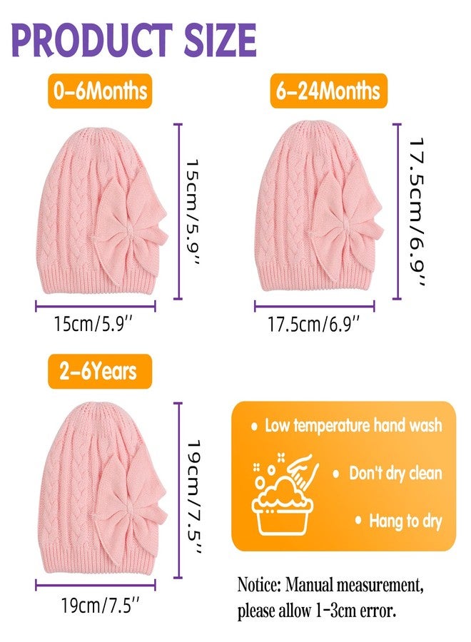 Zsedrut Cotton Baby Girls Knit Hats Toddler Infant Beanie Caps Bow Winter Hat For Girls, Pink, 0-6 Months - Image 5